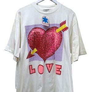 Vintage 90s Turtle Bay Graphic Tee Large Love Heart Short Sleeve New Imperfect
